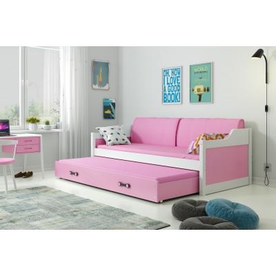 Detská posteľ s prístelkou DÁVID 200 x 90 cm biela ružová